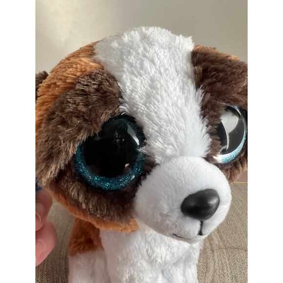 Ty Beanie Boos Duke The Dog Blue Glitter Eyes and Blue Tail Tip - Picture 7 of 9